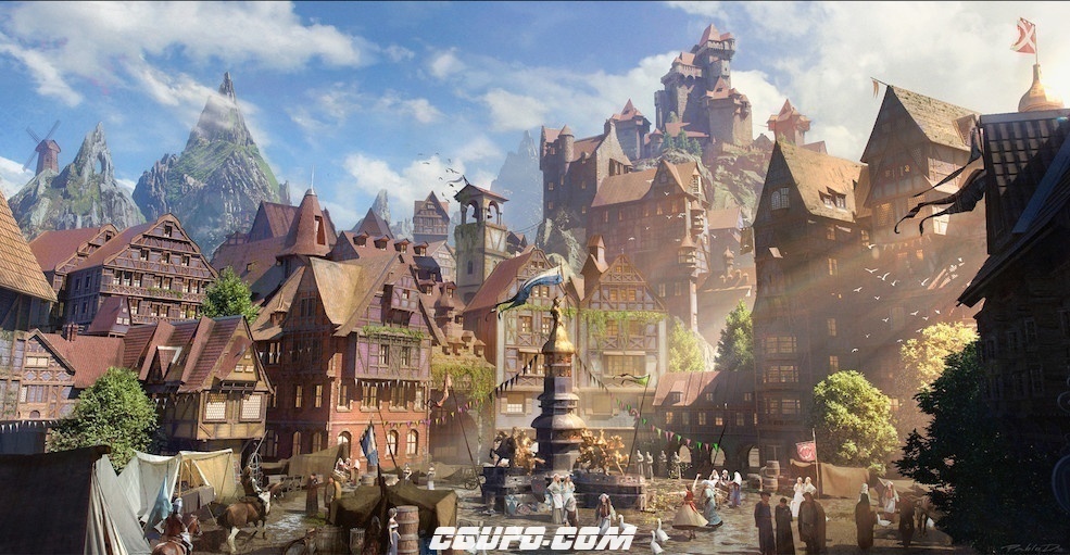 c4d模型梦幻童话城镇大型场景3d模型maxfbxobjmamb含贴图含材质