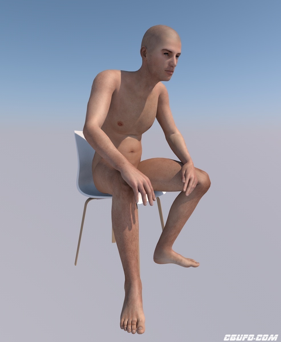 坐着的裸体男性c4d模型genesis 2 Male Cgufo